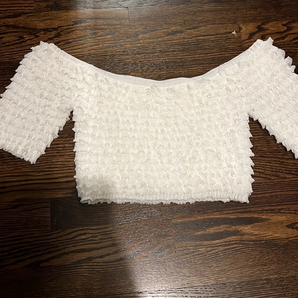 Ronny Kobo scoop neck textured white crop top - m